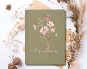 Wildflower Personalized Journal, Custom Notebook For Women, Gift For Her, Floral Gratitude Journal, Unique Bridesmaid Proposal, Gift For Mom