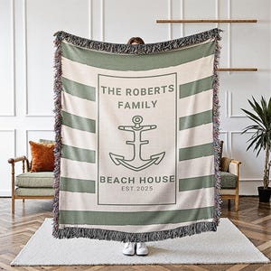 Personalized Woven Blanket For Lakehouse Owner, Lakehouse Decoration Housewarming, Family Name Blanket Lakehouse Gift For Lake House Bedding