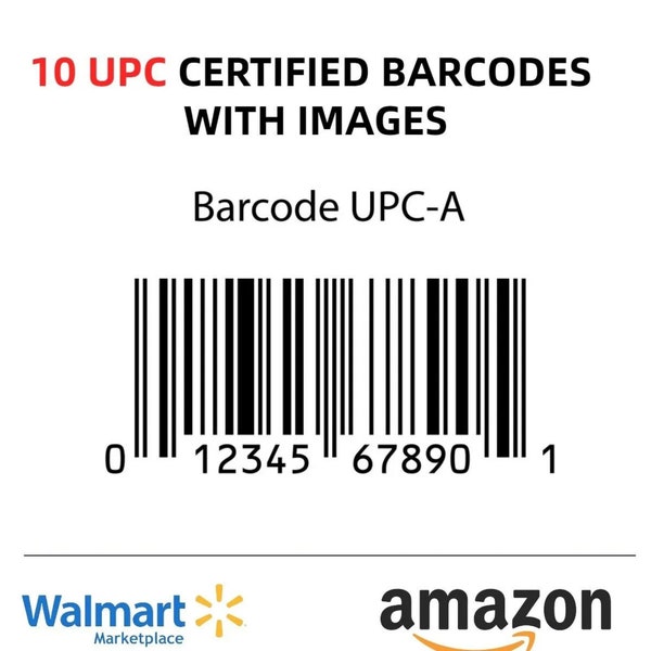 10 UPC Codes Barcode with Barcode Images GS1 Compliant Amazon and Walmart Marketplace Certified