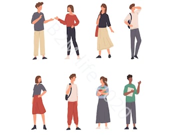 Cartoon-Charakter-Illustration, Menschen-Clipart, digitale Clipart, Cartoon-Menschen, Charakter-Clipart, Frau, Mann-Clipart, EPS-Dateien