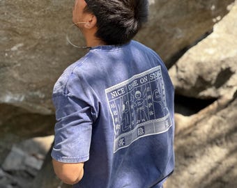 Climbing Slogan Tee – “Nice, Come On, Strong” Vintage Wash Cotton Shirt
