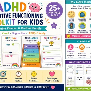 Werkzeugkasten für exekutive Funktionen bei Kindern | Druckbare Routinepläne, visuelle Zeitpläne & Organisationspaket