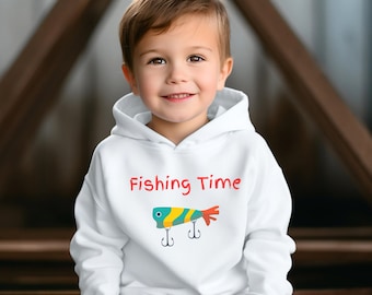 Toddler Fishing Time Hoodie, Cute Kids Pullover, Fishing Gift, Outdoor Adventure Sweater, Youth Hoodie for Birthdays, Fishing Lover