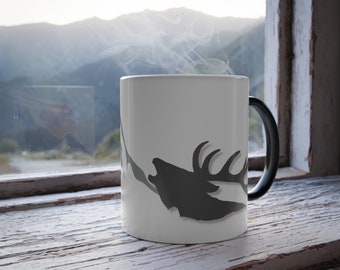 Elk Hunting Color Changing Mug: Mountain Landscape Heat Reveal