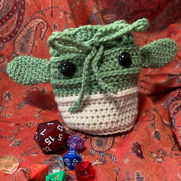 Large Baby Alien Dice Bag / Drawstring Pouch - Hand Crocheted (Bag Only)
