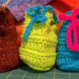 Mini Dice Bag / Crocheted Drawstring Pouch - Handmade
