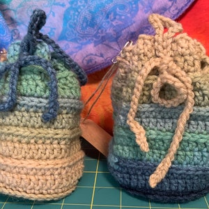 Large Dice Bag / Crocheted Drawstring Pouch - Handmade