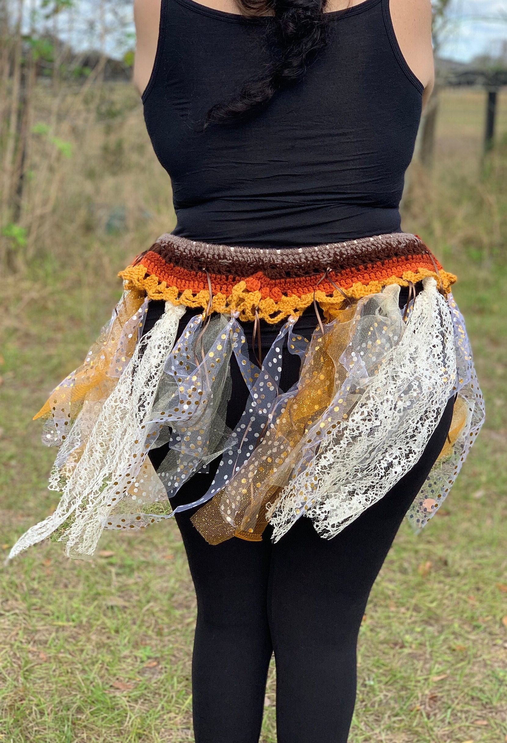 Hand Crocheted Festival Pouch Belt: Autumn Fairycore Utility Belt