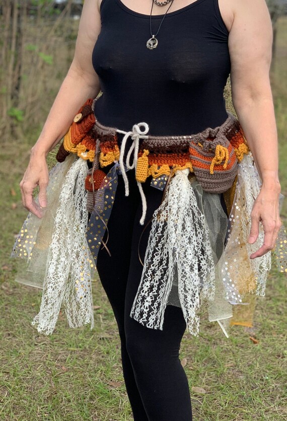 Hand Crocheted Festival Pouch Belt: Autumn Fairycore Utility  display picture 2