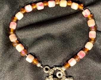 Vintage Beaded Bracelet With Toggle Clasp - 7.25”, Glass Beads, Handmade