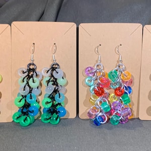 Elegant Dangling Beaded Chandelier Chainmaille Earrings - Handmade Chain Mail Jewelry