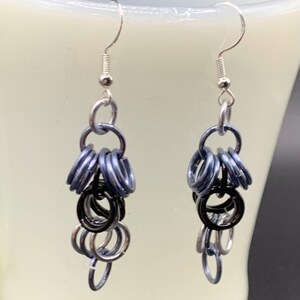 Elegant Gray, Silver, and Black Chandelier Chainmaille Earrings - Handmade Chain Mail Jewelry