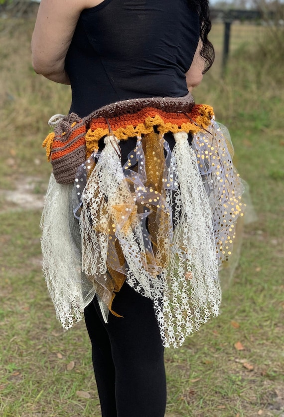 Hand Crocheted Festival Pouch Belt: Autumn Fairycore Utility Belt