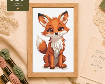 Little Fox Cross Stitch Pattern | Whimsical Woodland Embroidery (PDF Download)
