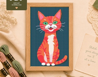 Ginger Cat Cross Stitch Pattern | Red Cat Embroidery Design (PDF Download)