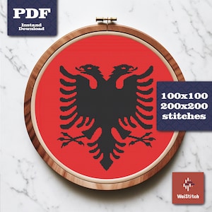 albanische Adler Kreuzstichmuster - albanische Adler Stickdatei - Albanien Stickerei - PDF Datei Sofortdownload
