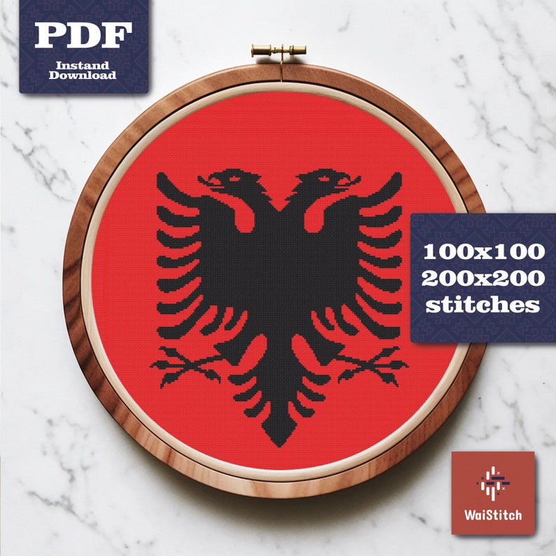 Albanian Eagle Cross Stitch Pattern - Albanian Eagle Embroidery File ...