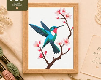 Hummingbird Cross Stitch Pattern | Tiny Bird Embroidery Chart | Nature Needlework PDF