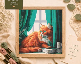 Ginger Cat Cross Stitch | Kitten Embroidery Design | Pet Lover Pattern