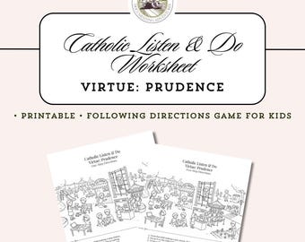 Listening Activities for Kids | Catholic Prudence Worksheets | Following Directions Game | 1 Step & 2 Step | Homeschool Printable