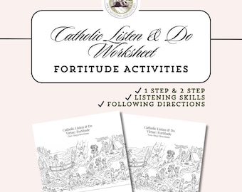 Listening Activities for Kids | Catholic Fortitude Worksheets | Following Directions Game | 1 Step & 2 Step Directions | Printable