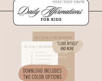 Printable Daily Affirmations for Kids PDF and JPEG