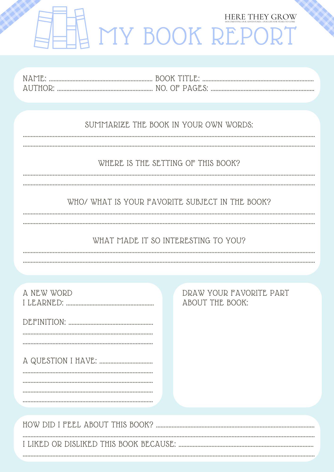 Printable Kids Homeschool Book Report Worksheet Template - Etsy