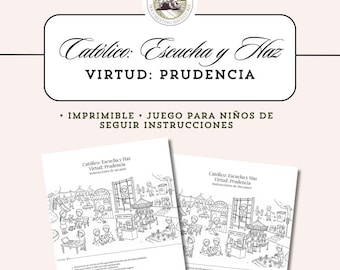 Actividades de escucha para niños | Hojas de trabajo sobre prudencia católica | Juego de seguir instrucciones | Paso 1 y paso 2