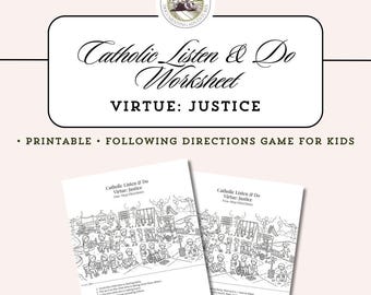 Listening Activities for Kids | Catholic Justice Worksheets | Following Directions Game | 1 Step & 2 Step | Homeschool Printable