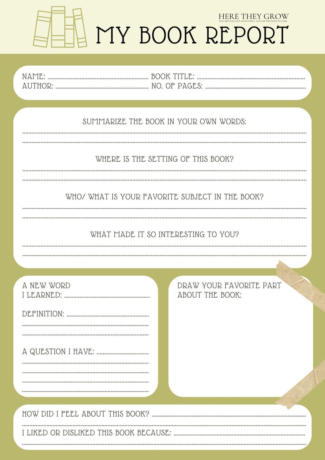 Printable Kids Homeschool Book Report Worksheet Template - Etsy