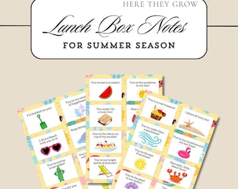 Printable Lunch Box Notes for Kids, 24 Summer Cards (Digital Download)