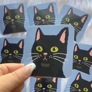 Black Cat Vinyl Sticker, Waterproof Sticker, Laptop Sticker, Water Bottle Sticker, Cat Lovers Sticker, Hand drawn Sticker, Cartoon Cat