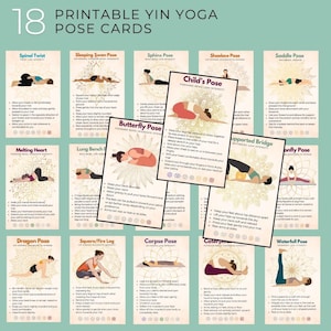 Tarjetas de Yin Yoga, Tarjetas Flash de Yin Yoga, Tarjetas Imprimibles de Posturas de Yoga, Chakras y Señales
