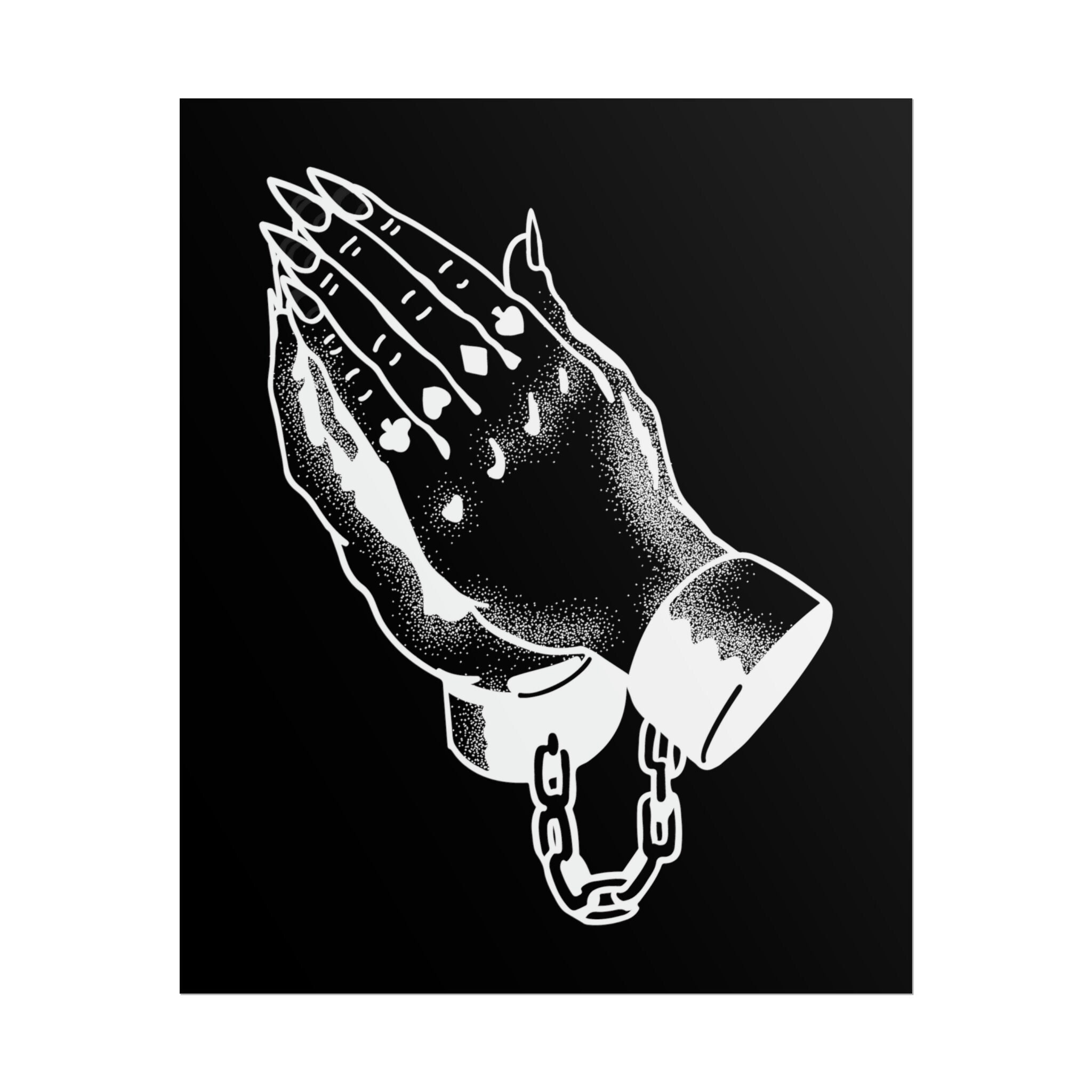 Praying Hands Tattoo Style Print, 9x11in A4 Poster, Tattoo Praying Hands Tattoo Style Print, 9x11in A4 Poster, Tattoo
