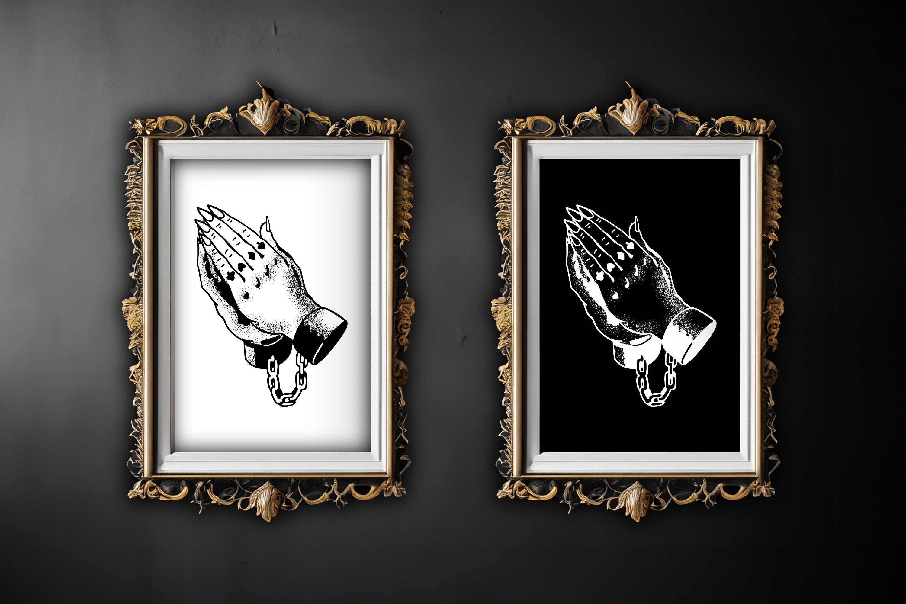 Praying Hands Tattoo Style Print, 9x11in A4 Poster, Tattoo Praying Hands Tattoo Style Print, 9x11in A4 Poster, Tattoo