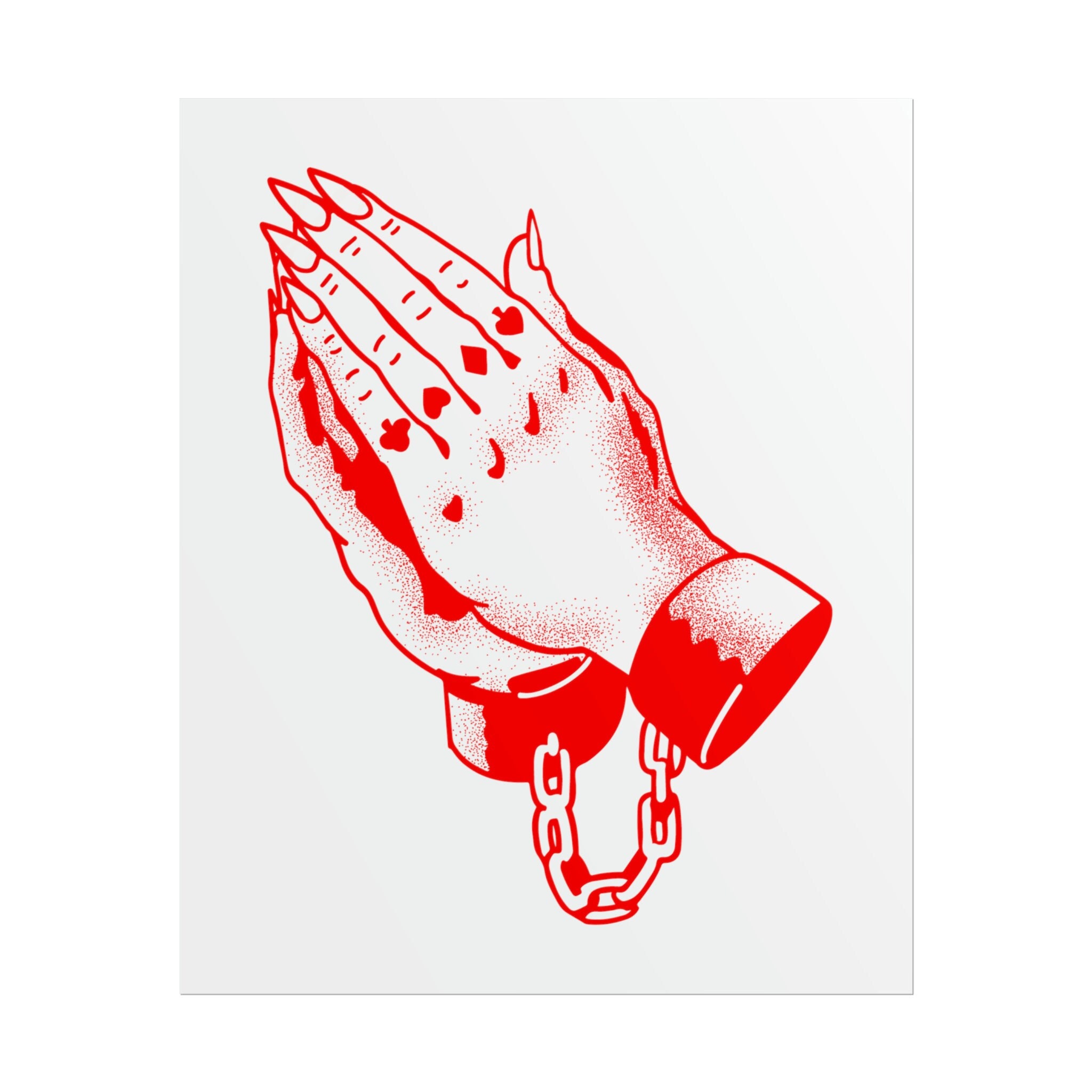 Praying Hands Tattoo Style Print, 9x11in A4 Poster, Tattoo Praying Hands Tattoo Style Print, 9x11in A4 Poster, Tattoo