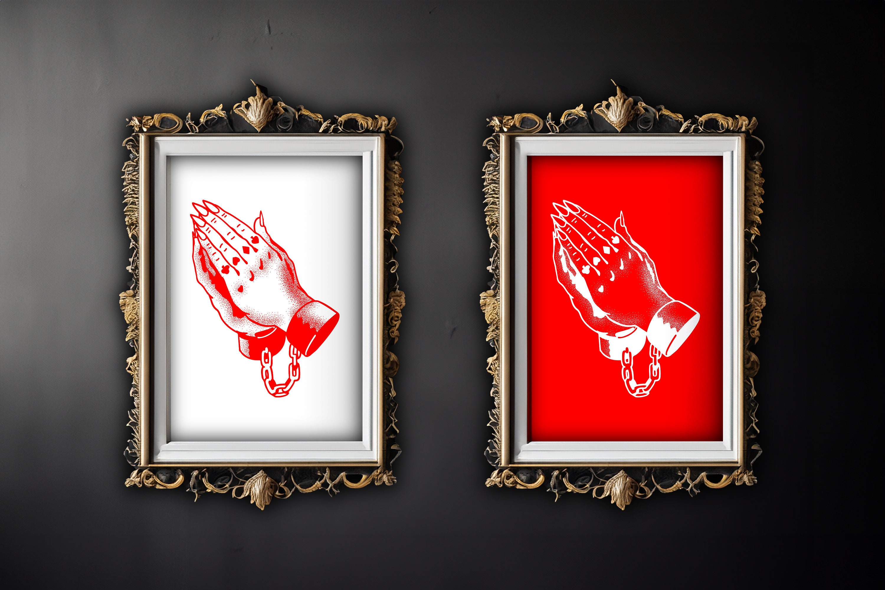 Praying Hands Tattoo Style Print, 9x11in A4 Poster, Tattoo