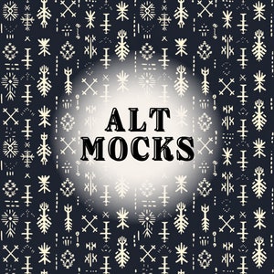 May include: Black and white geometric pattern with a white circle in the center. The text "ALT MOCKS" is in the center of the circle.