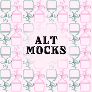 May include: A pink and green pattern of bottles with bows. The text "ALT MOCKS" is in the center of the image.