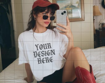 White Comfort Colors 1717 Mockup C1717 Lifestyle Mock Tshirt Streetwear Mockup Pinterest Aesthetic Influencer Mockup Trendy Y2k Summer Shirt