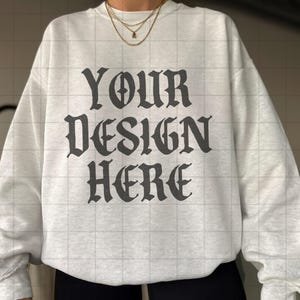 Ash Gildan 18000 Sweatshirt Mockup G18000 Lifestyle Mock Streetwear Mock up Pinterest Aesthetic Influencer Trendy Oversized G180 Shirt