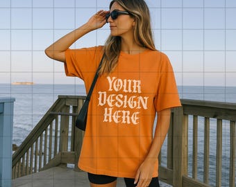Burnt Orange Comfort Colors 1717 Mockup C1717 Lifestyle Mock Tshirt Streetwear Mockup Aesthetic Influencer Mock Top Trendy Y2k Summer Beach