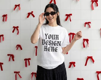 White Comfort Colors 1717 Mockup C1717 Valentines Lifestyle Mock Tshirt Streetwear Mockup Pinterest Aesthetic Influencer Mockup Trendy Y2k