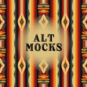 May include: A colorful striped pattern with a geometric design in the center. The pattern is in shades of red, orange, yellow, blue, and green. The text "ALT MOCKS" is in the center of the image.
