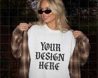 White Comfort Colors 1717 Tshirt Mockup Halloween C1717 Lifestyle Mock Up Streetwear Pinterest Aesthetic Influencer Mockup Fall Trendy Y2k