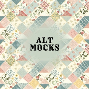 Pode incluir: Um padrão sem costura de quadrados de patchwork coloridos com desenhos florais em tons de rosa, azul e amarelo. O padrão é repetido em toda a imagem.