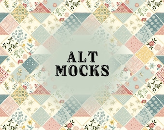 May include: A seamless pattern of colorful patchwork squares with floral designs in shades of pink, blue, and yellow. The pattern is repeated throughout the image.