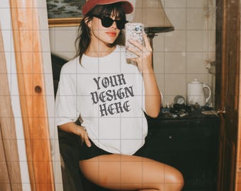 White Comfort Colors 1717 Mockup C1717 Lifestyle Mock Tshirt Streetwear Mockup Pinterest Aesthetic Influencer Mockup Trendy Y2k Summer Shirt