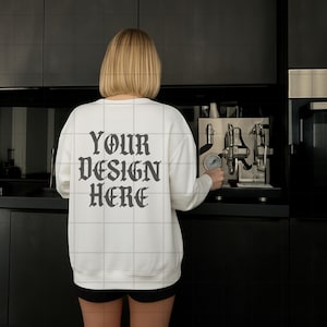 White Gildan 18000 Sweatshirt Back Mockup G18000 Lifestyle Mock Streetwear Mock up Pinterest Aesthetic Influencer Trendy Oversized Y2k G18