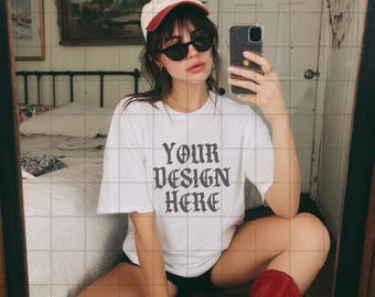 White Comfort Colors 1717 Mockup C1717 Lifestyle Mock Tshirt Streetwear Mockup Pinterest Aesthetic Influencer Mockup Trendy Y2k Summer Shirt